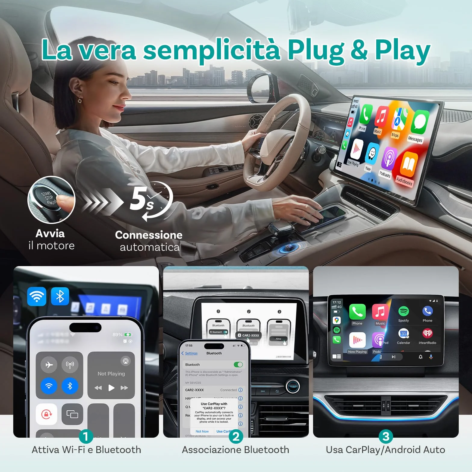 (2026 Nuovo) OTTOCAST 2 in 1 Wireless Adattatore CarPlay e Android Auto, Ottocast Mini Pico con Disconnessione a un Solo Tocco, WiFi 6, Bluetooth 5.4, Plug & Play per CarPlay/Android Auto di Fabbrica