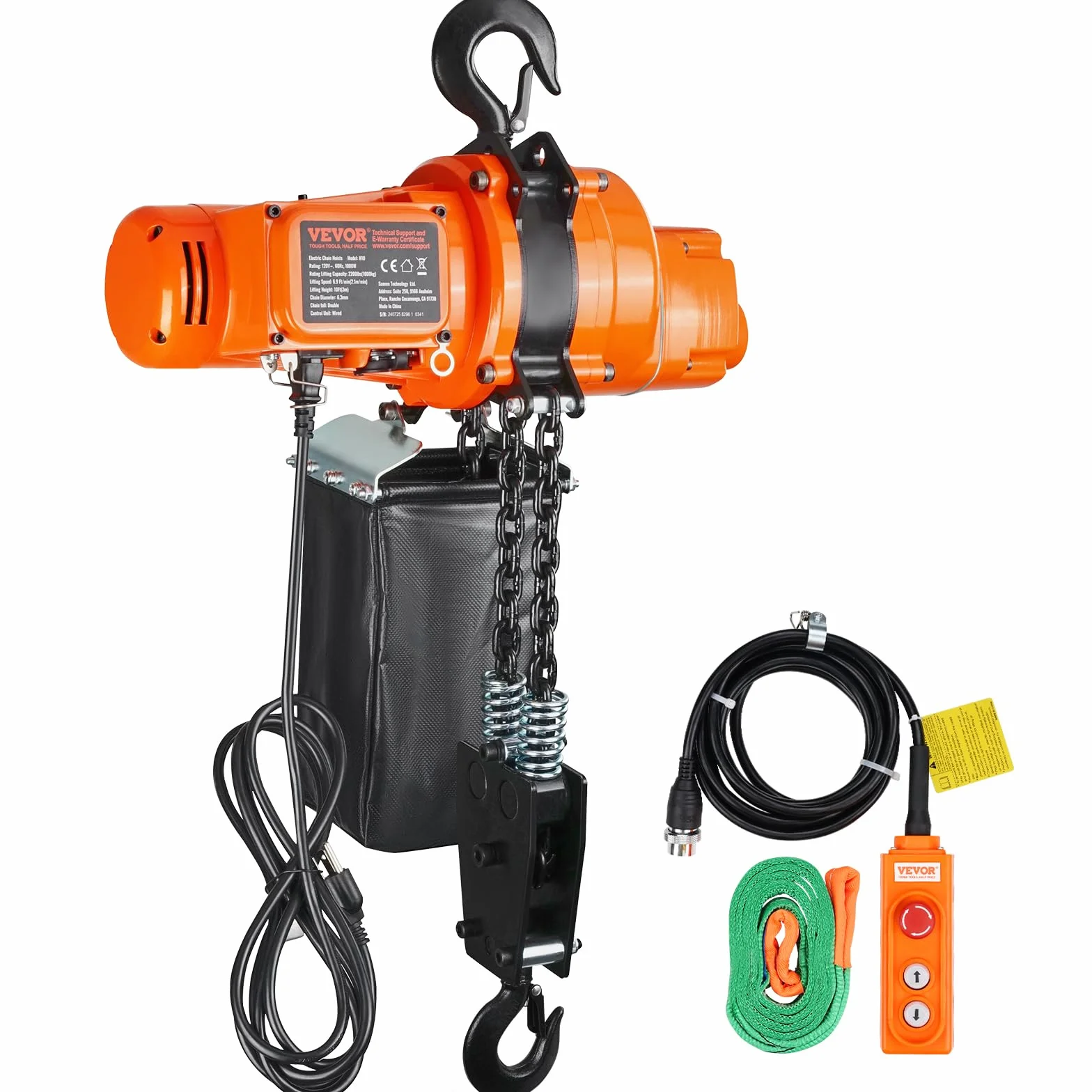 VEVOR Paranco Elettrico a Catena, Capacità Carico 998kg, Altezza Sollevamento 3m, Gru a Ponte Monofase 230V con Catena, Telecomando Cavo per Garage, Magazzino, Hotel, Officina, Uso Commerciale