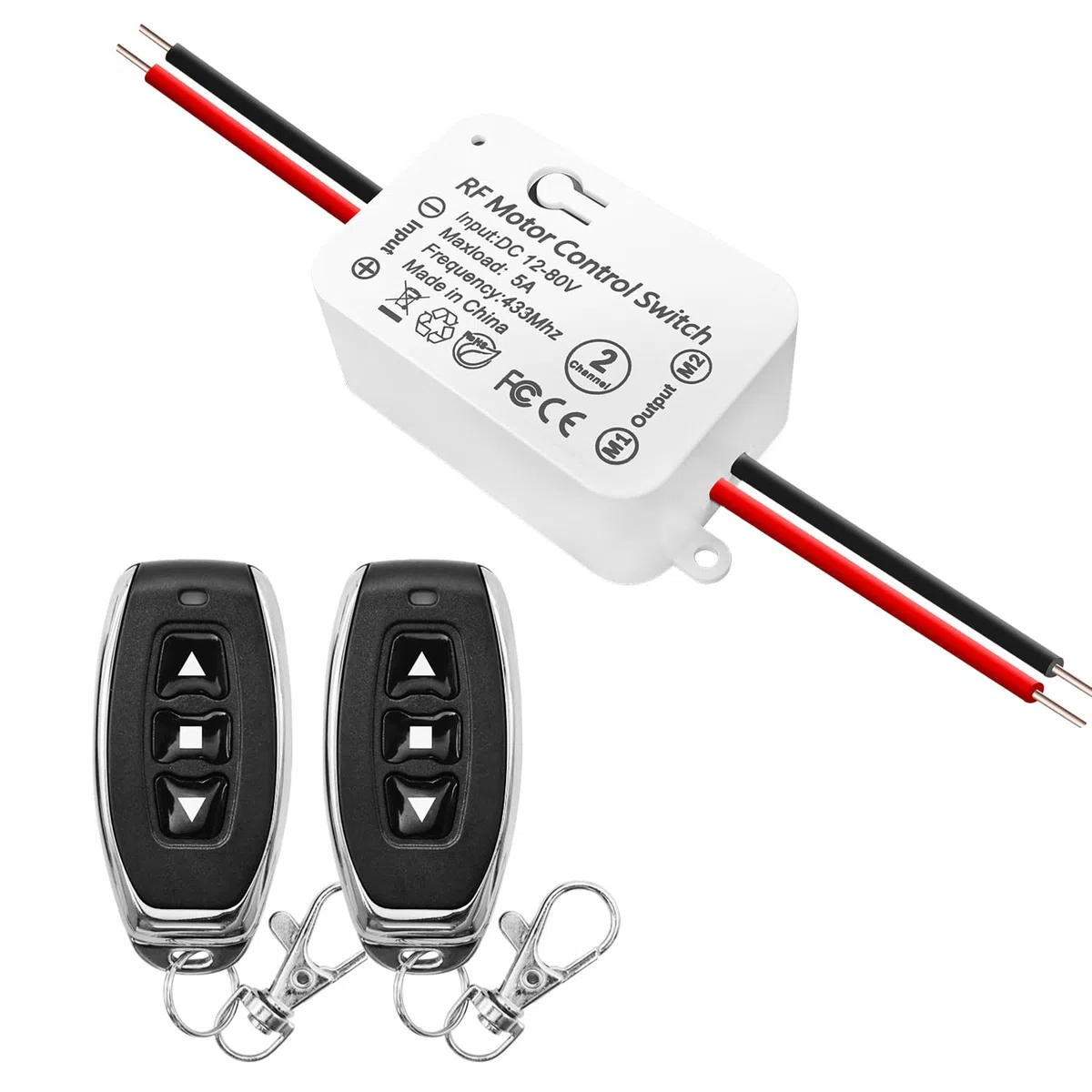 DieseRC Interruttore di Telecomando del Motore CC senza fili Controller Ricevitore Relè CC 12V - 80V 5A con 2 Trasmettitori, Motore di Controllo Radio avanti e indietro