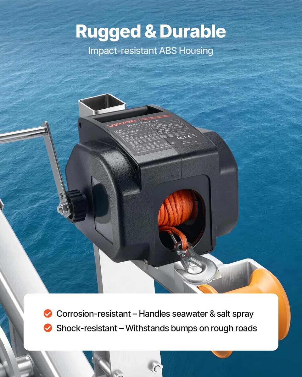 VEVOR Verricello Elettrico per Barche, 12 V CC 300 W, Verricello Elettrico Reversibile per Rimorchi Fino a 900 kg, Alimentazione e Ruota Libera per Barche con Telecomando Cablato e Manovella