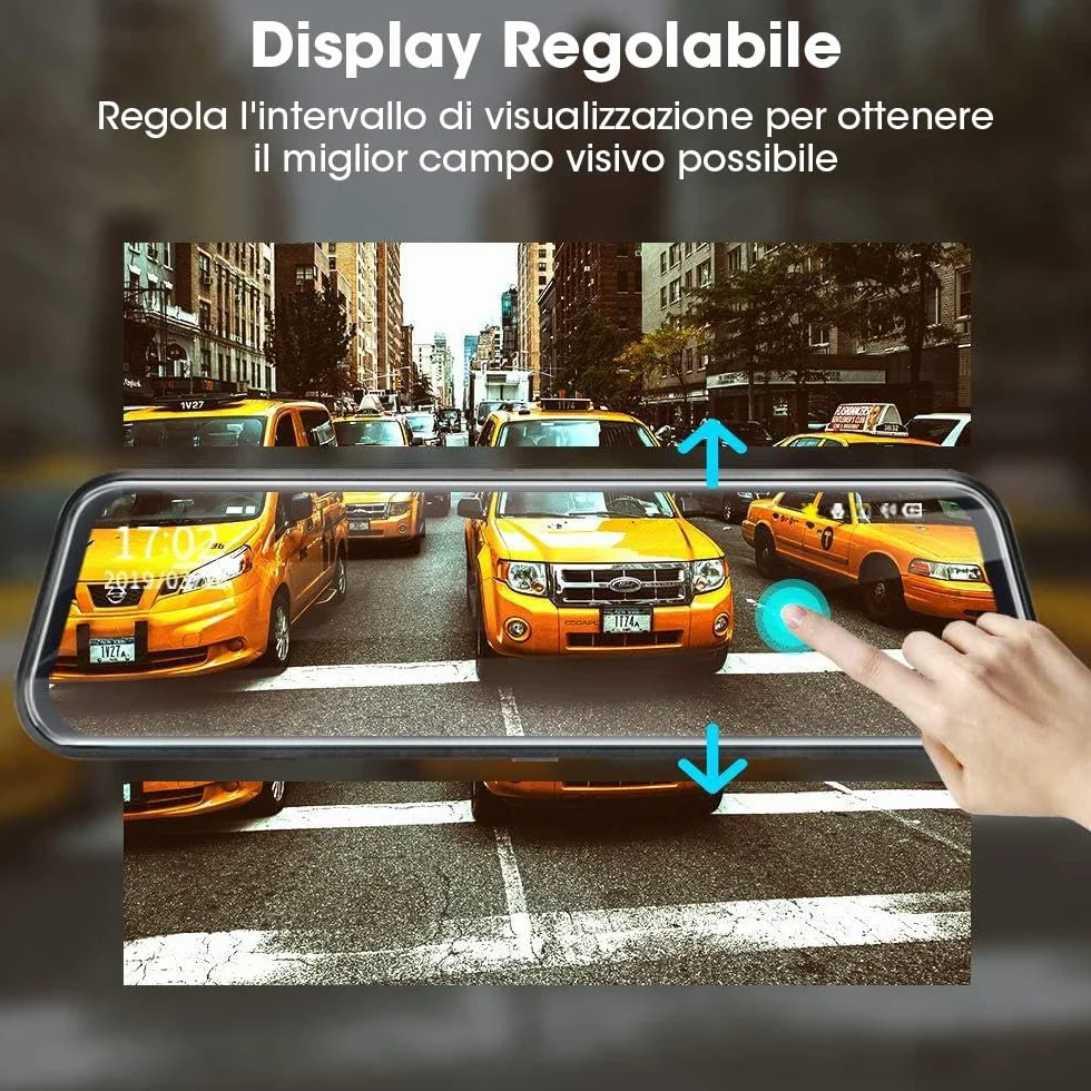 【Neue Version】Jansite Specchio Retrovisore Auto 10 pollici Touchscreen, Posteriore e anteriore 1080P Mirror Dash Cam Specchietto Retrovisore con Cavi da 10m, Visione notturna grandangolare 170°