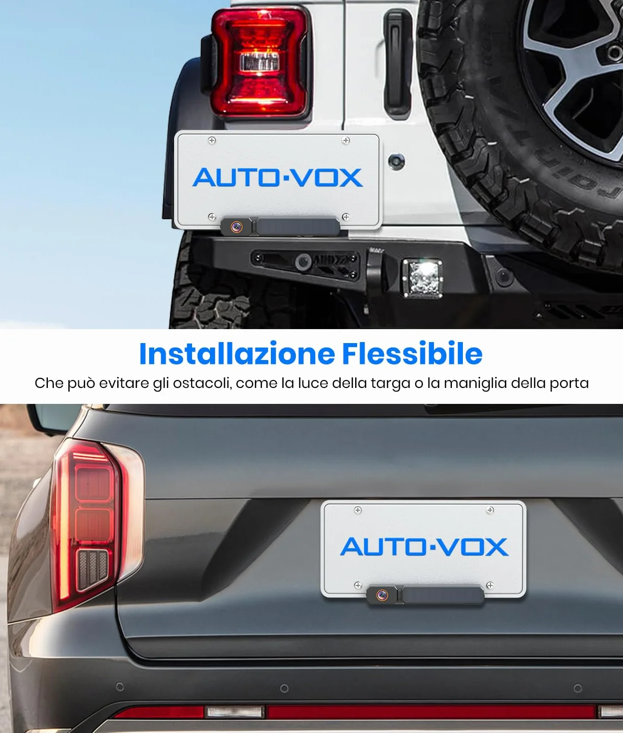 AUTO-VOX Retrocamera Auto Wireless Solare con Monitor 1080P 5": Batteria 5000mAh, Installazione Della Telecamera Posteriore Auto 2 Min, Telecamera Retromarcia Auto impermeabile IP69K
