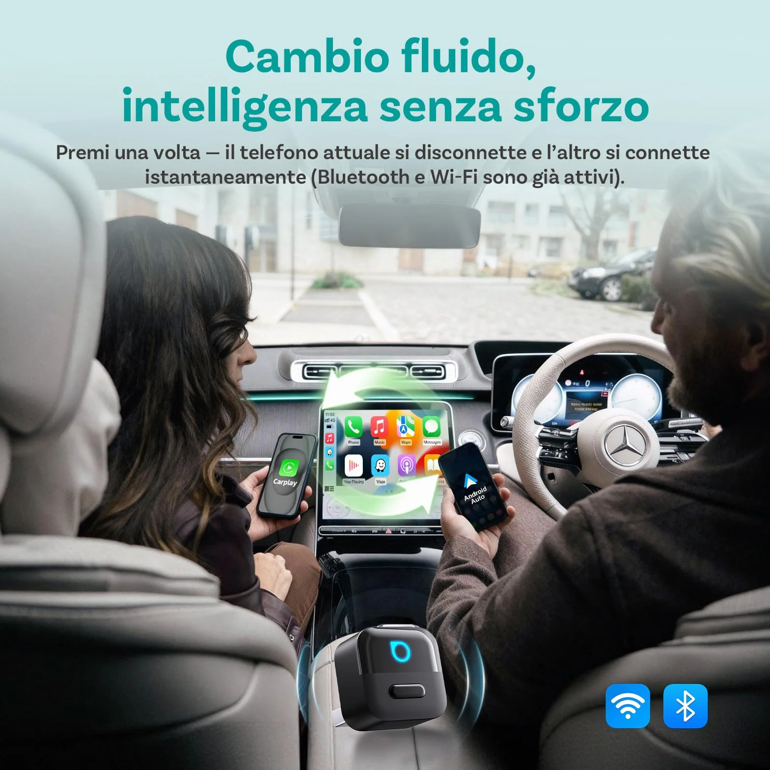 (2026 Nuovo) OTTOCAST 2 in 1 Wireless Adattatore CarPlay e Android Auto, Ottocast Mini Pico con Disconnessione a un Solo Tocco, WiFi 6, Bluetooth 5.4, Plug & Play per CarPlay/Android Auto di Fabbrica