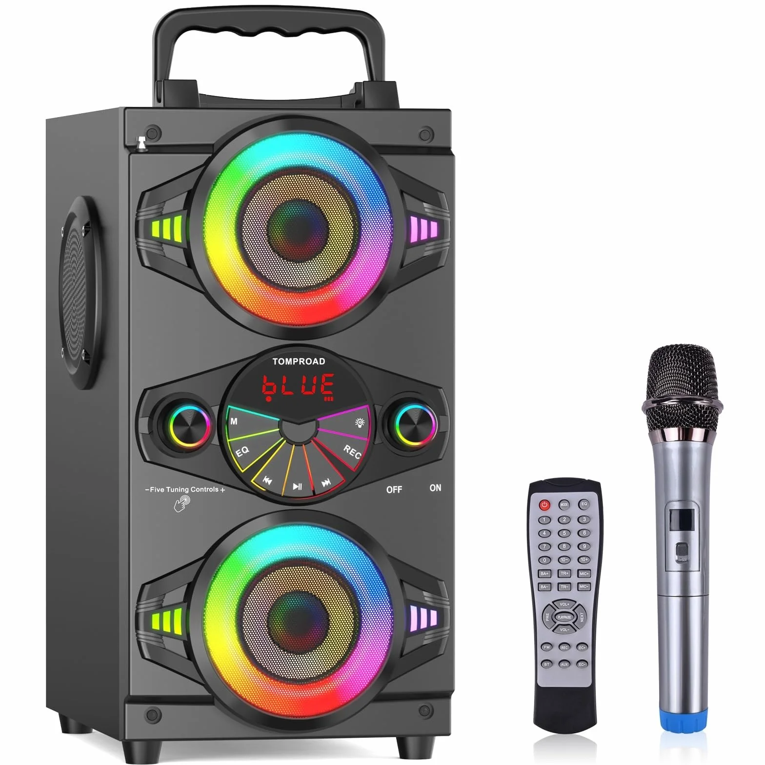 Altoparlanti Bluetooth, altoparlante portatile wireless da 60 W per feste in casa, con subwoofer, radio FM, luci LED colorate, microfono, telecomando e grande e potente stereo con bassi profondi.