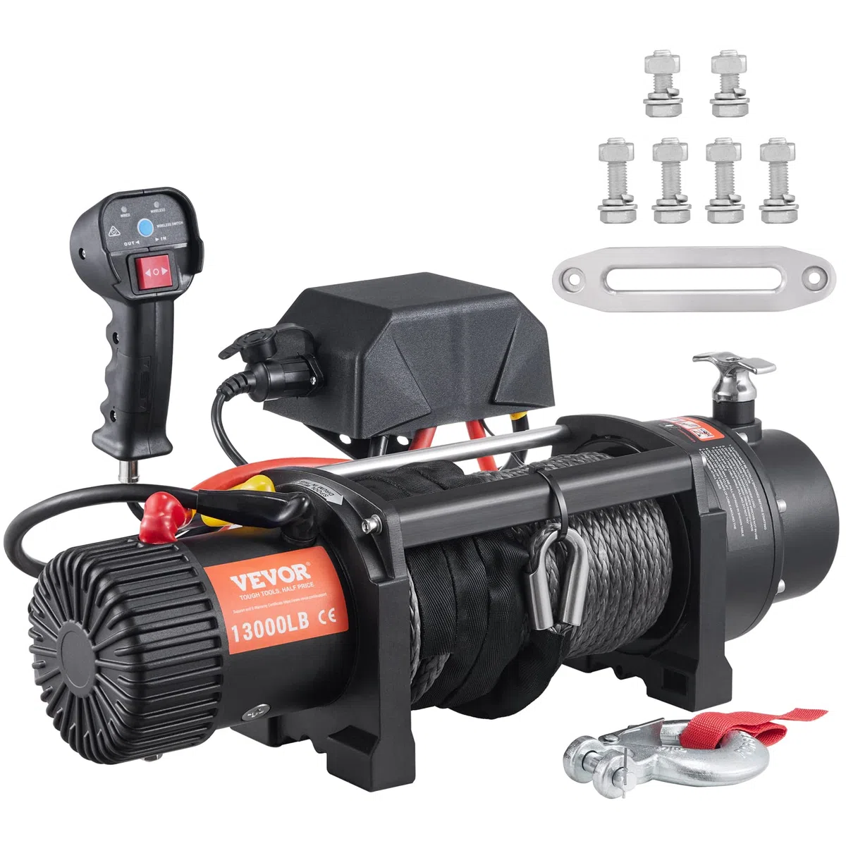 VEVOR Verricello elettrico, argano motore fuoristrada, argano elettrico, corda in nylon a 12 corde con controller 2 in 1, nero, adatto per SUV di medie dimensioni, camion e yacht