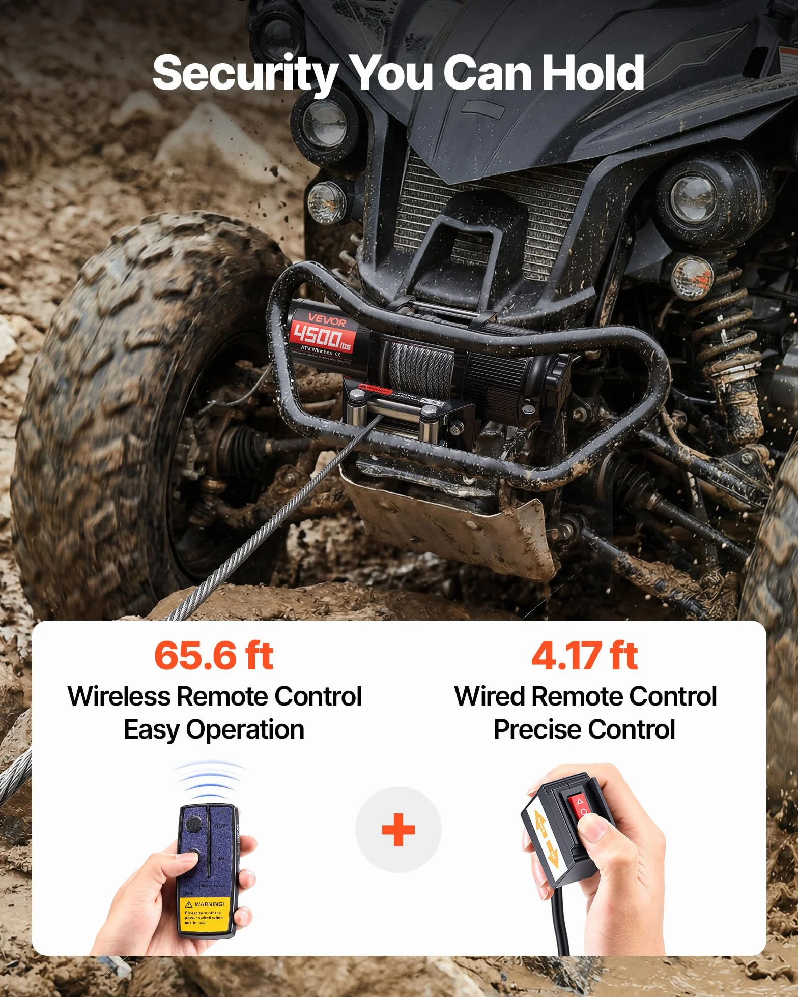 VEVOR Verricello Elettrico con Cavo da 2041 kg, Verricello Elettrico da 12 V CC per ATV/UTV con Cavo in Acciaio Ø 6 mm x 12 m, Telecomando Wireless e Cablato, Protezione IP54, per Recupero Stradale