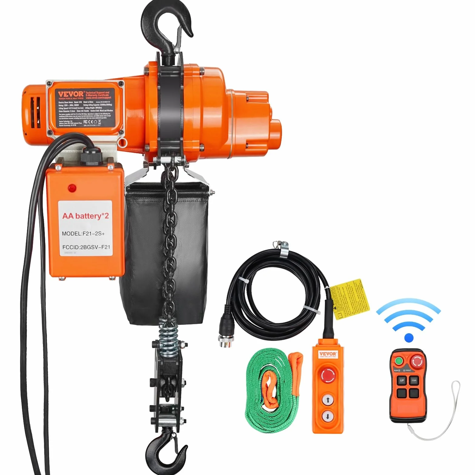 VEVOR Paranco Elettrico a Catena, Capacità Carico 998kg, Altezza Sollevamento 6m, Gru a Ponte Monofase 230 V con Catena, Telecomando Wireless e Cablato per Garage, Officina, Paranco per Sollevamento