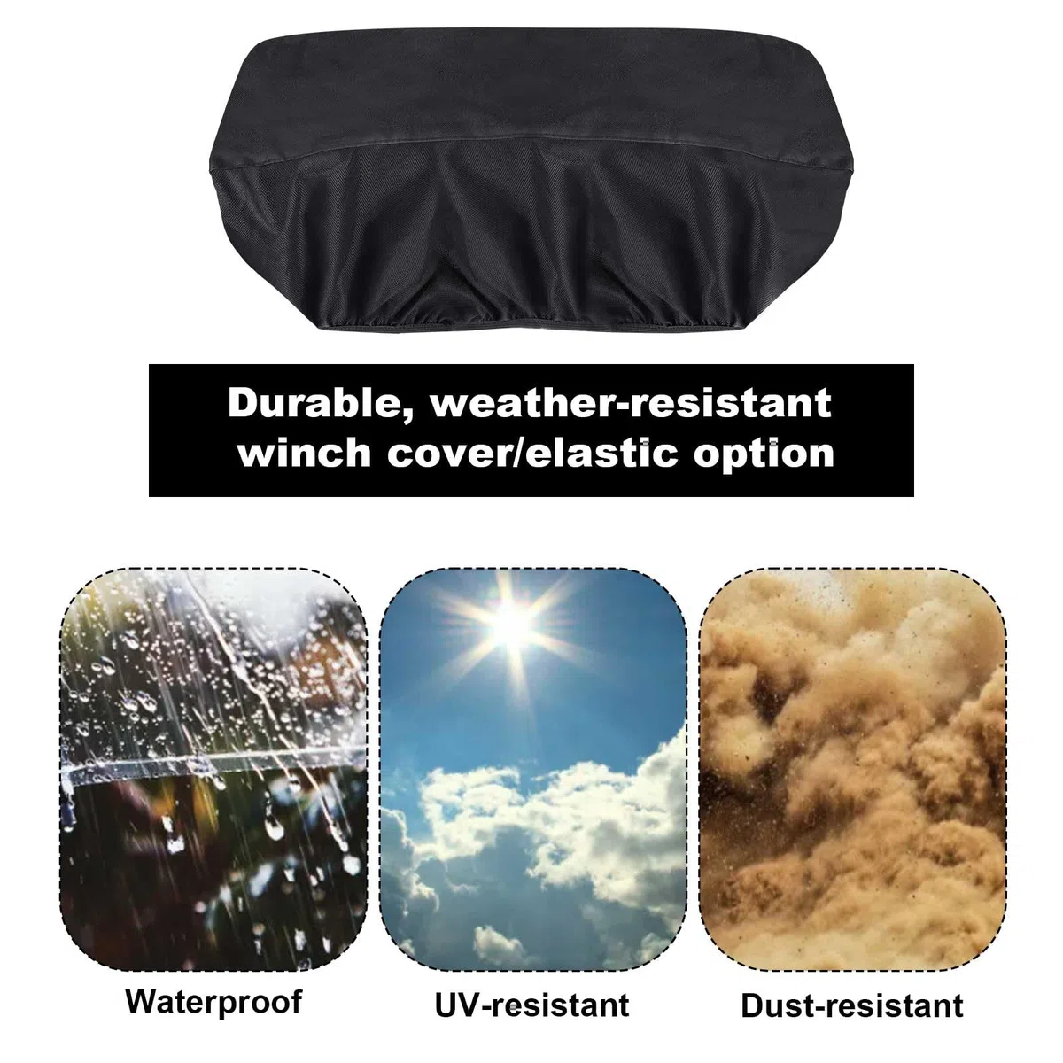 Copertura Verricello, 55x24x19cm Copertura Robusta in Tessuto Oxford Scudo Impermeabile Resistente alle Intemperie per Verricelli Elettrici da 8500 a 17500 Libbre Interni ed Esterni (Nero)