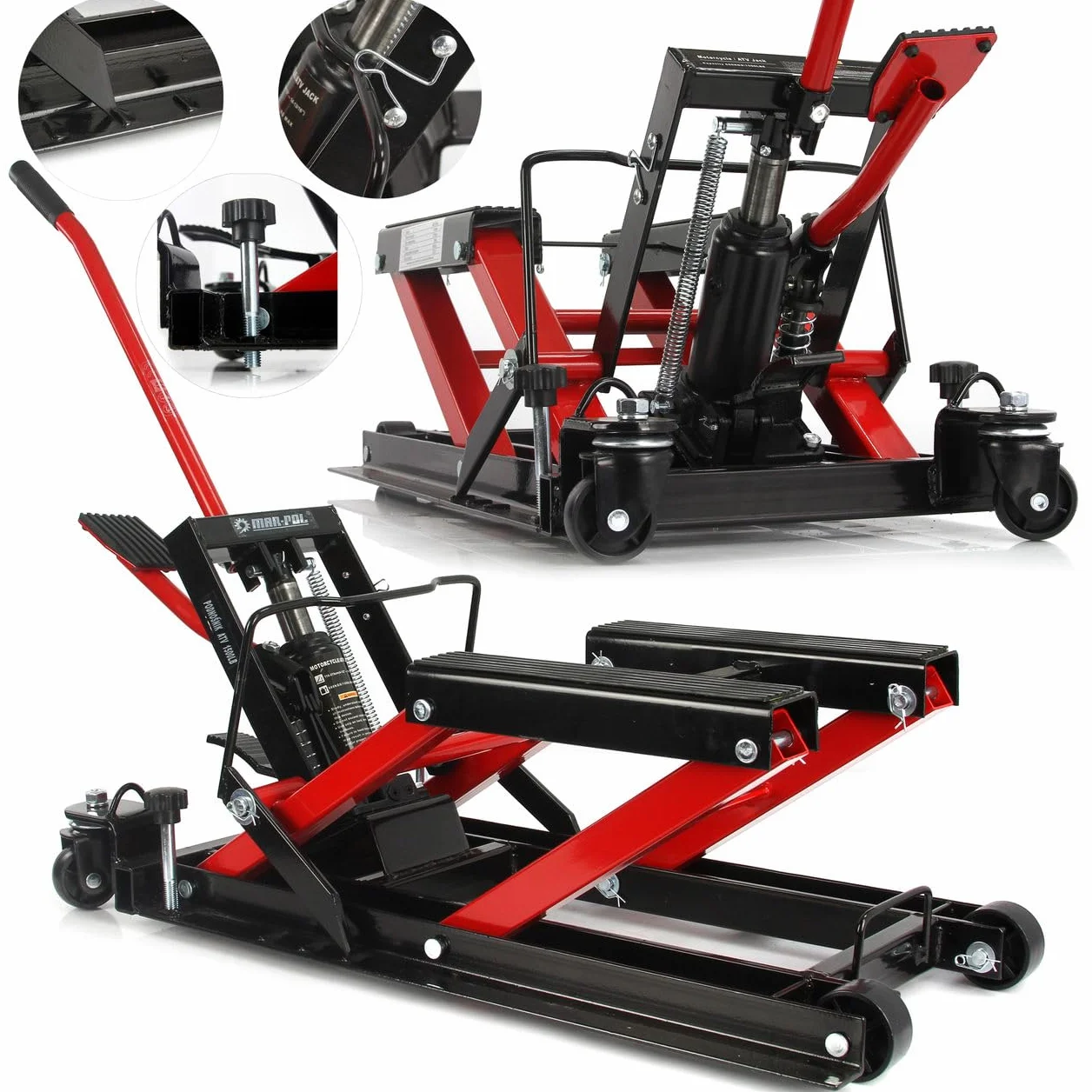 Sollevatore Idraulico 680 kg Ruote Sollevamento 12-38 cm per Moto Quad Veicoli Fuoristrada