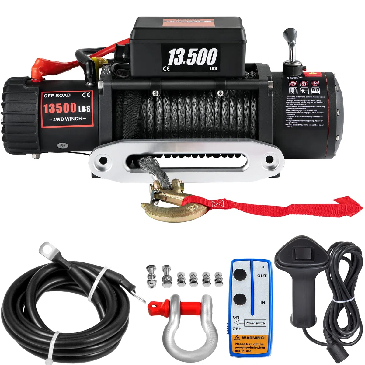 Verricello Elettrico 13.500lbs 12V, Verricello Elettrico con 27m Corda Sintetica e Telecomando, Perfetto per Ambiente Fangoso