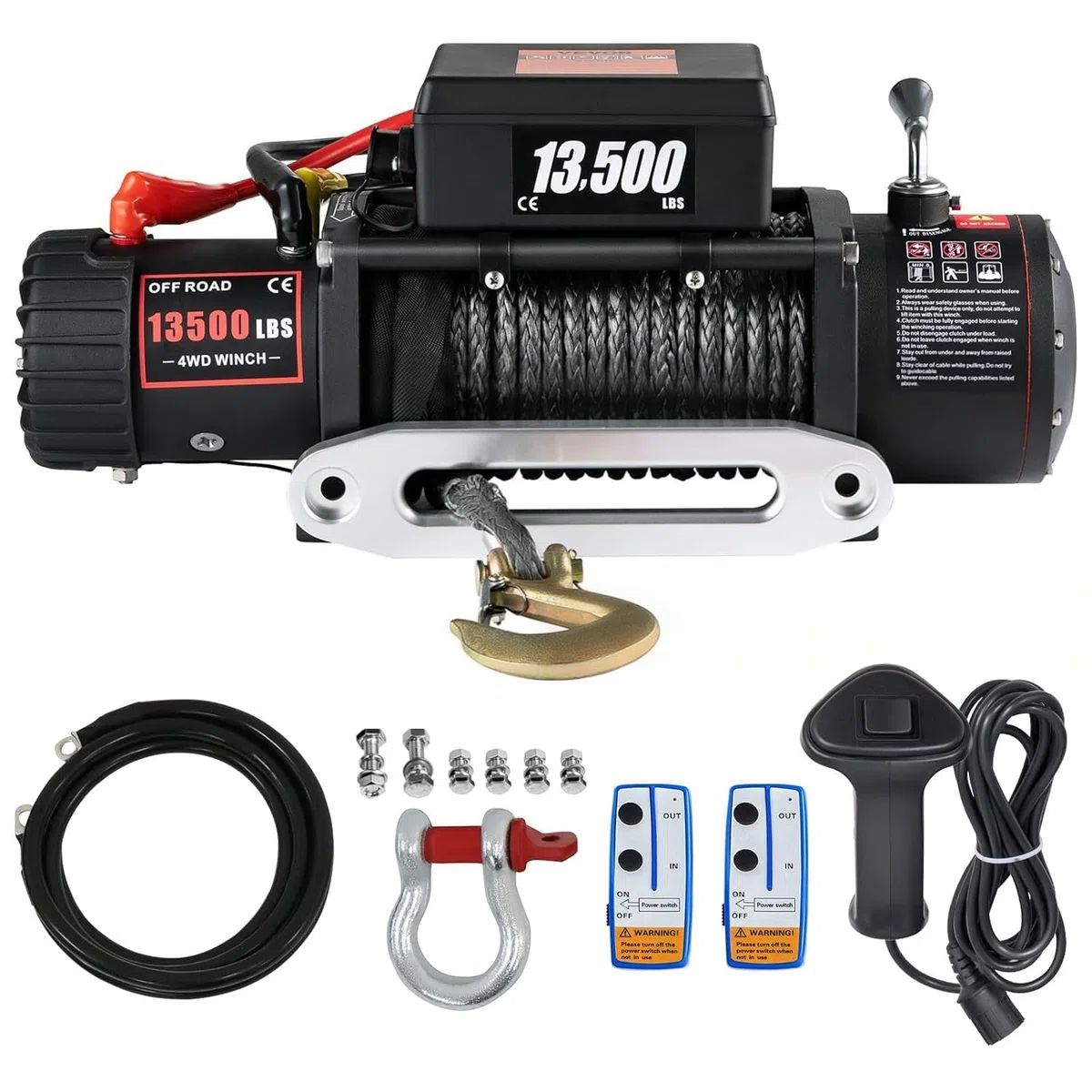 Verricello Elettrico 12 V 13500lb/6123kg CC con Cavo, IP68 Verricello Elettrico con 24m Corda Sintetica e Telecomando wireless×2, per carri rimorchi, fuoristrada, 4 x 4 veicoli,Traino UTV ATV