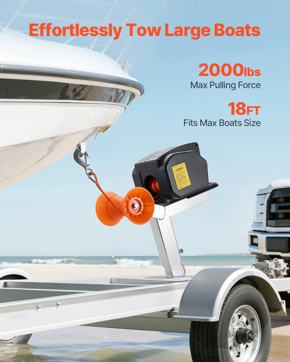 VEVOR Verricello Elettrico per Barche, 12 V CC 300 W, Verricello Elettrico Reversibile per Rimorchi Fino a 900 kg, Alimentazione e Ruota Libera per Barche con Telecomando Cablato e Manovella