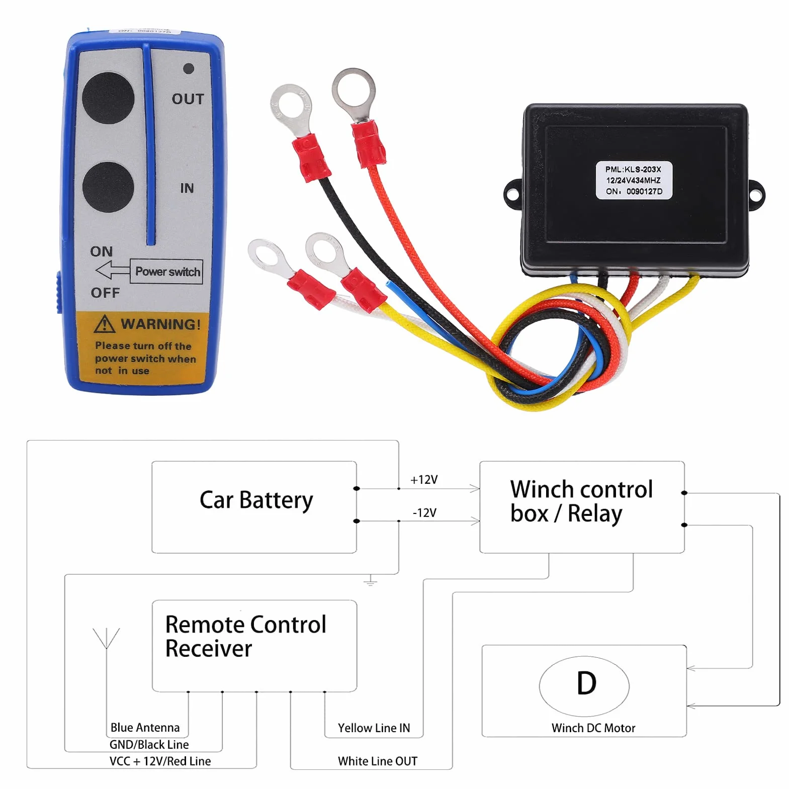Tbest Kit Telecomando per Verricello Wireless, Kit Interruttore Telecomando Wireless per Verricello Universale con Ricevitore 12V 24V per Camion ATV SUV(Blu)