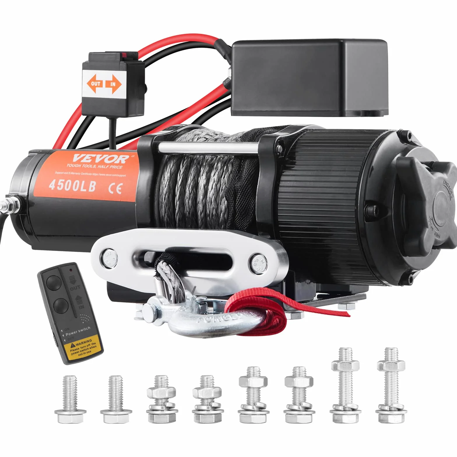 VEVOR Verricello Elettrico per ATV Veicolo Fuoristrada Carico Max. 2041kg Controllo Senza Fili, Verricello Elettrico 12V Impermeabile di Grado IP55 Corda in Nylon per ATV SUV, Verricello per Veicoli