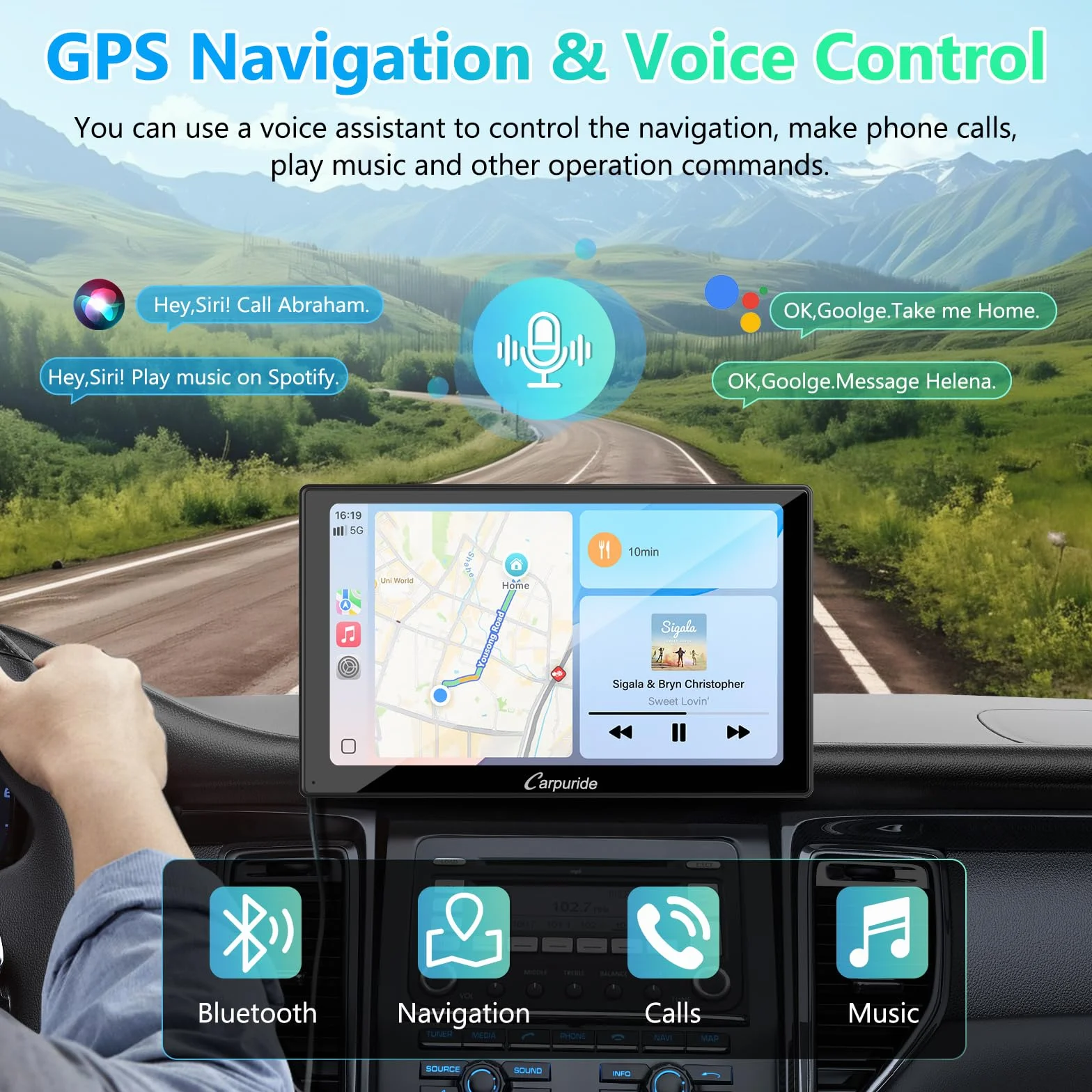 CARPURIDE V9 portatile wireless Carplay e Android Auto, 9 pollici 1080p touch screen HD da con BT 5.0, Mirror Link, supporto per camion e camper