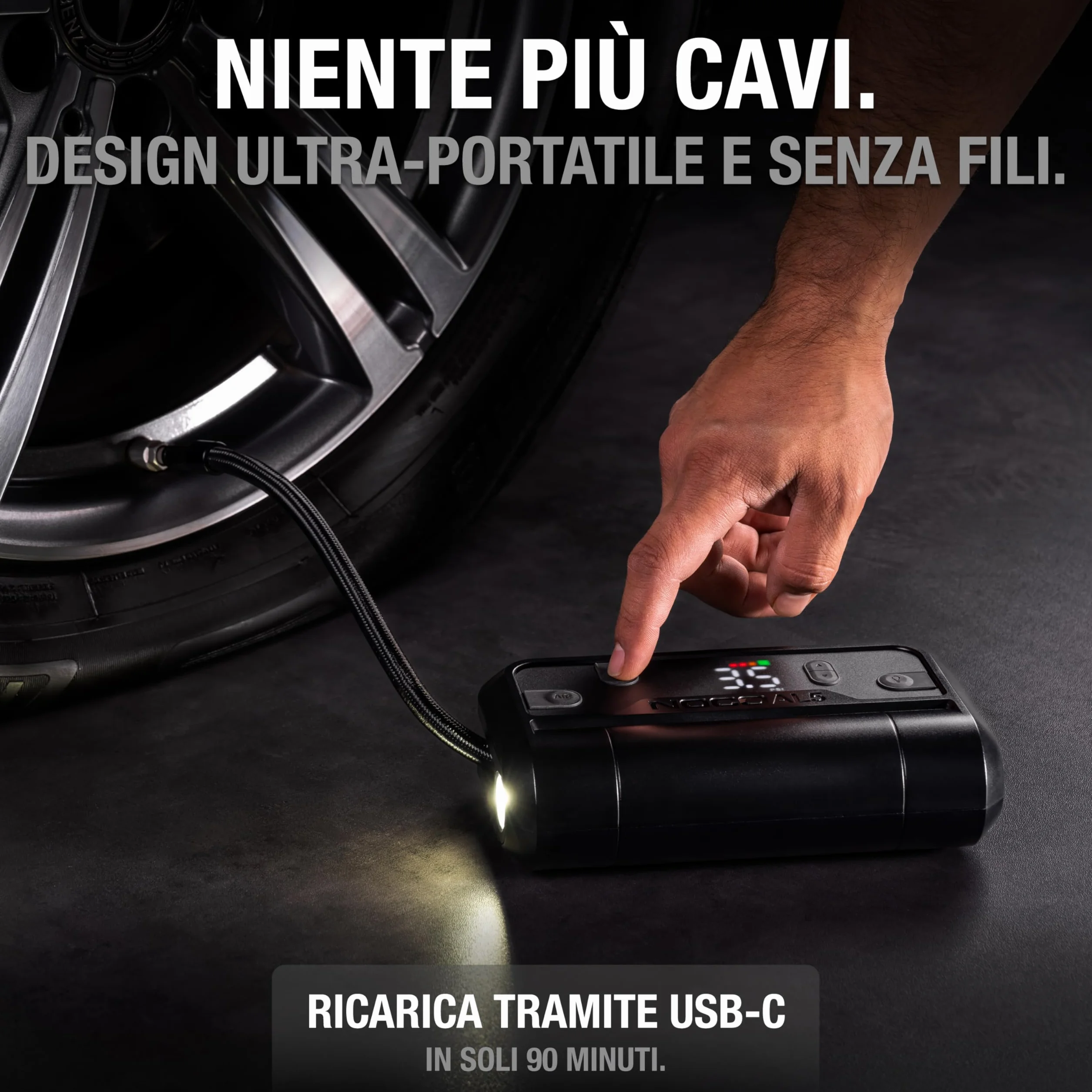 NOCO Air AL5: Gonfiatore per Pneumatici Senza Fili da 5A – Compressore d’Aria Portatile a Batteria – Portata 17 SLPM, da 0 a 40 PSI in 7 Minuti – Manometro Digitale + Spegnimento Automatico