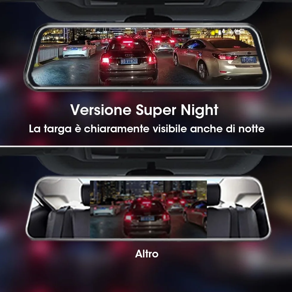 【Neue Version】Jansite Specchio Retrovisore Auto 10 pollici Touchscreen, Posteriore e anteriore 1080P Mirror Dash Cam Specchietto Retrovisore con Cavi da 10m, Visione notturna grandangolare 170°